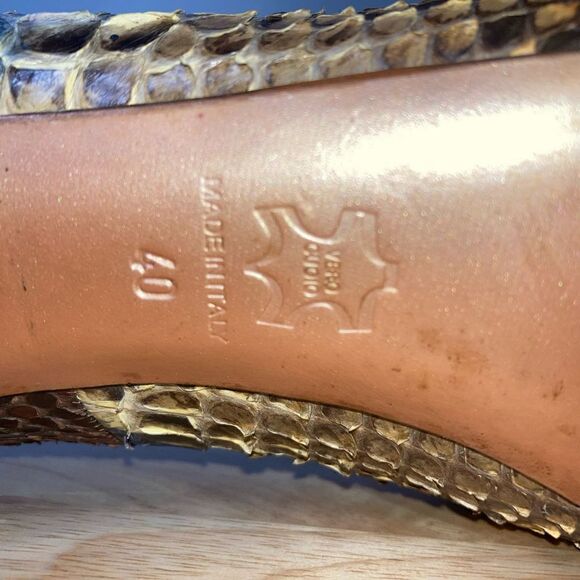 Francesco Sacco, Authentic & Exotic Python Snakeskin Gold Metal Spike Stilettos - Picture 12 of 14